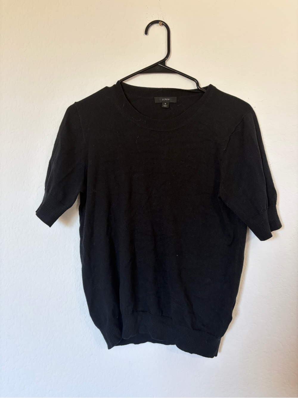 J. Crew Black Short-Sleeve Knit Crewneck Sweater